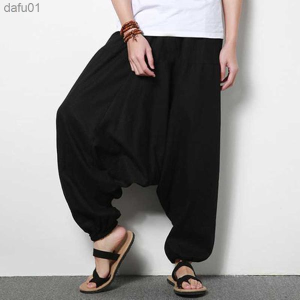 

incerun streetwear harem pants men hip-hop drop crotch cotton joggers wide leg pants trousers men chic loose pantalones hombre l230520, Black