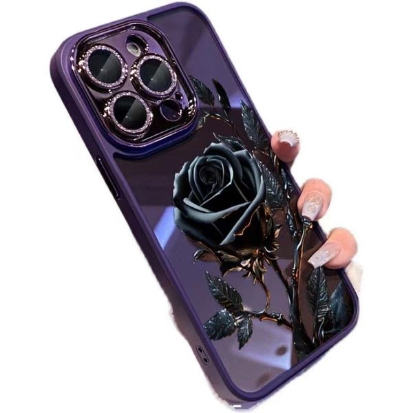 

wild rose apple 14pro case iphone 14 full package 13pro with glitter lens film
