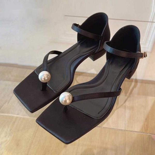 

sandals 2023 new fashion buckle strap women designer square clip toe low heels casual office summer shoes 230511, Black