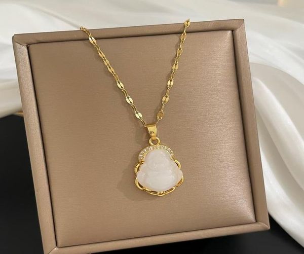 

pendant necklaces mrzmsz 2021 buddha statue design white jade necklace for women exquisite clavicle chain wedding fashion jewelry 1338898, Silver