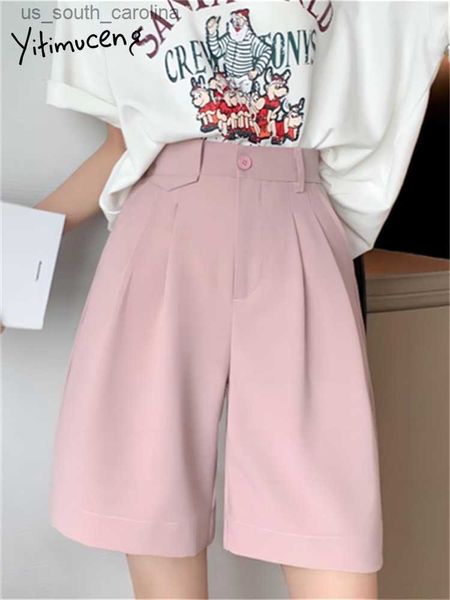

yitimuceng loose shorts for women 2023 new fashion summer casual straight shorts women office ladies solid high waisted shorts l230522, White;black