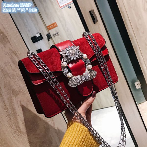 

factory wholesale ladies shoulder bags 3 colors sweet buckle studded handbag flip frosted chain bag thickened stereotypes leather mobile pho