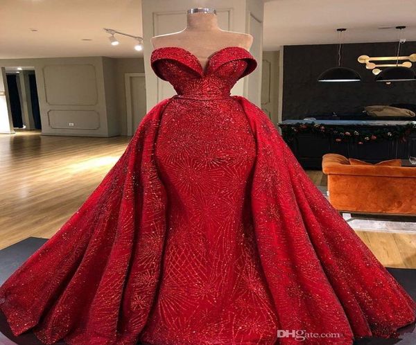 

gorgeous red mermaid evening dresses with detachable train 2021 sweetheart prom dress formal evening gowns robe de soiree abendkle9517269, Black;red