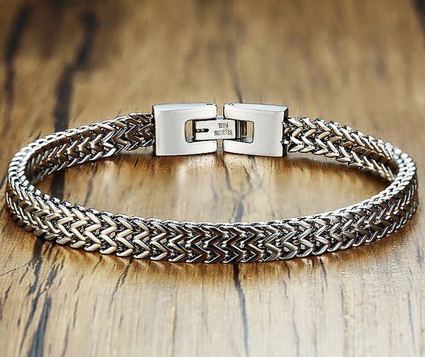 

vintage mens bracelet stainless steel dargon bone shaped link chain braid bracelets punk jewelry for men boyfriend yw118br-642, Black