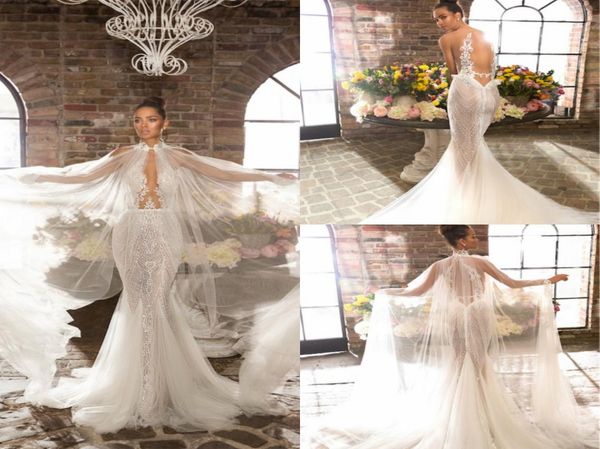 

2019 elihav sasson mermaid wedding dresses with wrap lace appliqued sheer neck bohemian wedding dress illusion backless boho brida7351510, White