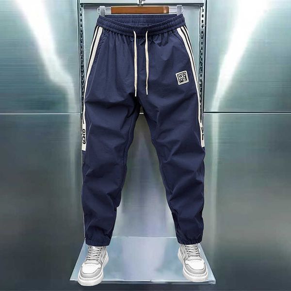 

men's designer tracksuit pants fashion brand tiktok korean men's fashion casual flying weave elastic slim fit tights sports croppe, Black