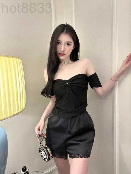 

women's tanks & camis designer 23ss spring/summer new off shoulder bow elastic pleated short sleeve slim fit spicy girl tank krqy, White