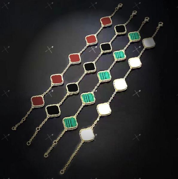 

14k gold plated bracelet four leaf clover black white red green mother of pearl five flowers bracelets designer jewelry for women8377553, Golden;silver