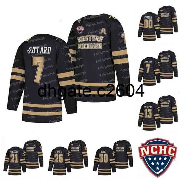 

cc2604 thr west michigan broncos black college hockey jersey 2022 nchc 7 ronnie attard 13 drew worrad 21 josh passolt 26 ethen frank 30 bran