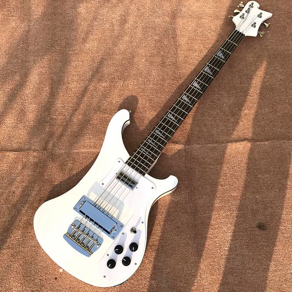 

custom shop, white 5-string bass electric guitars, branded hardware guitars, ing
