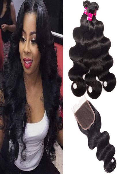 

8a remy brazilian straight body wave loose wave kinky curly deep wave human hair with 4x4 lace closure brazilian human hair with6120255, Black;brown