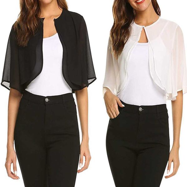 

short sleeve sheer open front chiffon shrug cardigan top, White