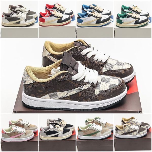 

kids jor air jumpman 1 low trainers 1s basketball shoes og fragment travis x design university blue unc black shadow light smoky grey boys g