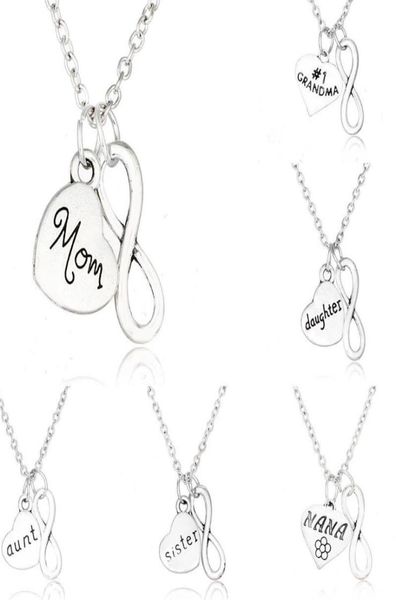 

20pcs vintage silver infinity heart son brother daughter uncle dad mom aunt grandpa sister necklaces pendants charm choker for wom6788742
