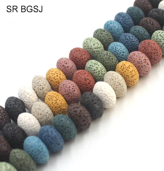 

5 strands 10x15mm mixed random colors large rondelle beads volcanic rock lava loose gemstone beads 15inch3251353, Black