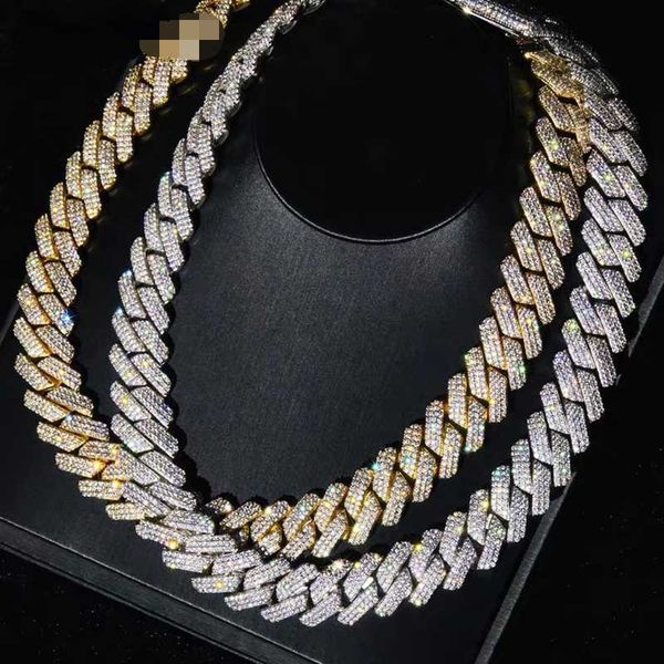 

new iced out bling 19mm miami cuban chain necklace two tone color rectangle cubic zirconia necklaces men hip hop jewelry, Silver