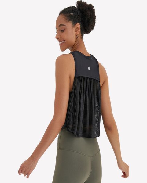 

women yoga sleeveless mesh tanks vest pleated wrinkled sports blouse fitness yoga quick dry solid color fashion outdoor yoga 1389846, White;red