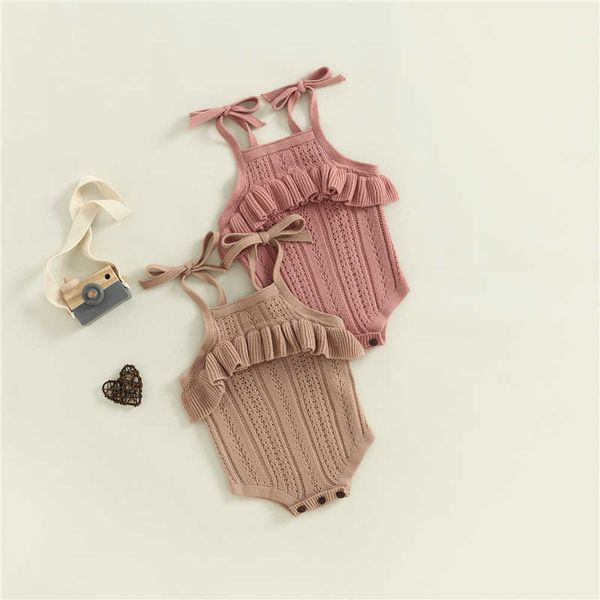 

jumpsuits knitted clothing 2023 newborn solid pleated girl baby sleeveless jumpsuit g220606, Blue