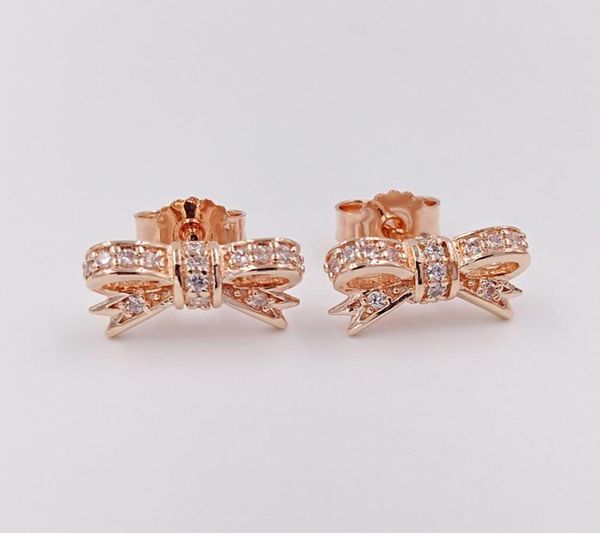 

stud sparkling bow earrings authentic 925 sterling silver fits european style jewelry rose gold plated studs andy jewel 280555cz8336359, Golden;silver