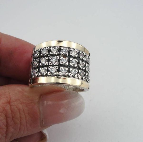 

vintage two tone three lines white stone wide ring for women men wedding party retro anniversary jewelry g4m8612829392, Silver