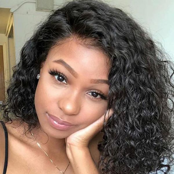 

transparent lace wig deep wave short bob human hair wigs 13x6 transparent lace frontal wig curly short bob wig5779337, Black