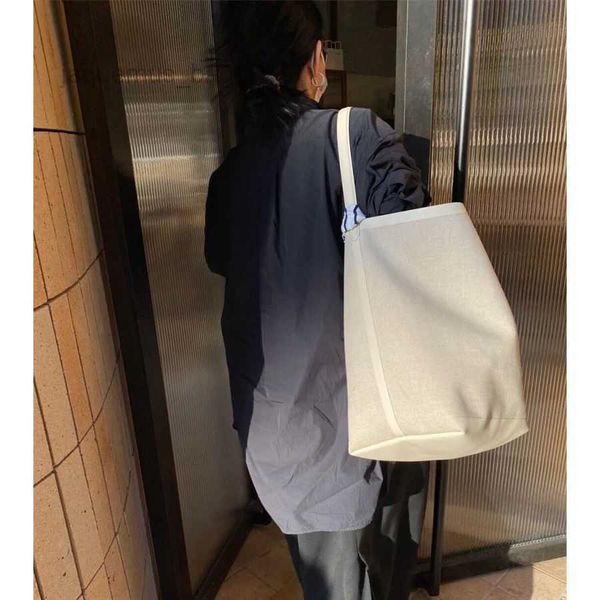 

the row genuine leather tote fashion hemp leather canvas bag single shoulder bag water bucket bag women's lazy