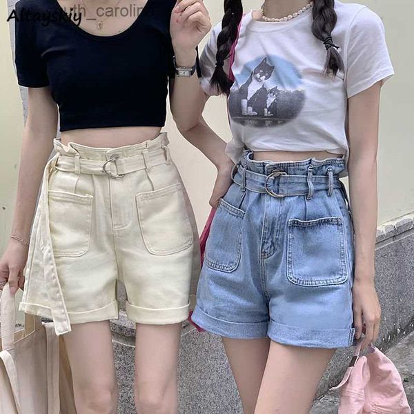 

denim shorts women s-5xl chic summer casual high waist weet loose fashion a-line korean style simple all-match streetwear, White;black