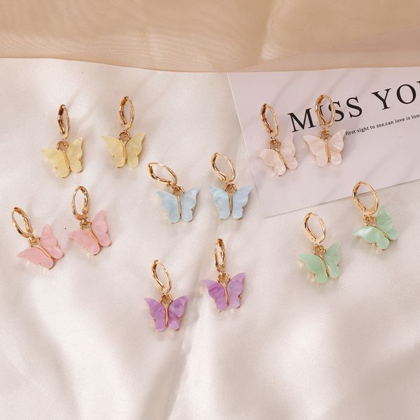 

multi-color butterfly alloy acrylic earrings female personality creative sweet charm earrings jewelry gift accessories in bulk, Golden