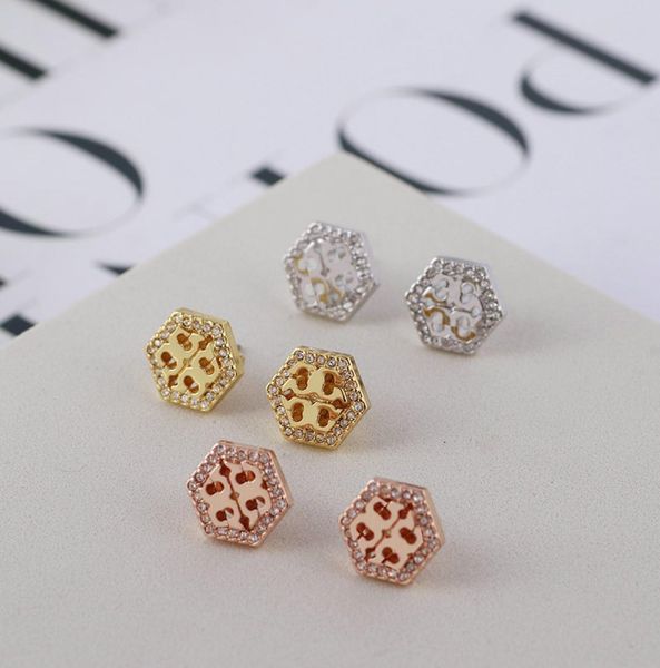

20ss mixed stud real 18k gold plated hexagonal rhinestone gift color round crystal send brand designer letters full br1481803, Golden;silver