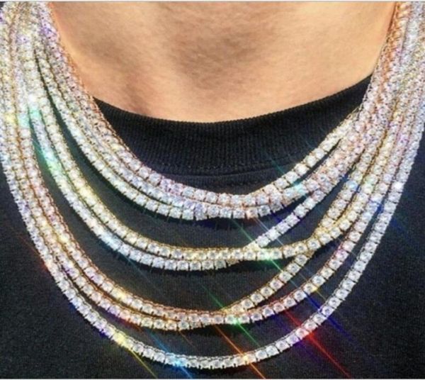 

mens diamond iced out tennis chain hip hop jewelry necklace silver rose gold chain necklaces 3mm 4mm 5mm7539362, Black