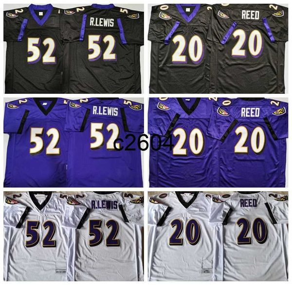 

c2604 vintage 2000 mens 52 ray lewis 20 ed reed football jerseys purple white black stitched shirts