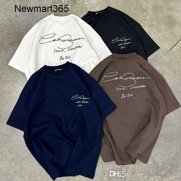 

small and trendy brand minimalist cursive signature slogan printed short sleeved t-shirt for men and womens high street top, White;black