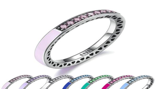 

925 sterling silver radiant hearts light pink enamel clear cz finger ring women wedding jewelry 3808491