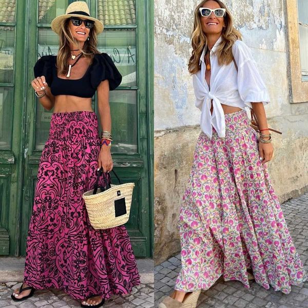 

large skirt summer new beach holiday print skirt, Black