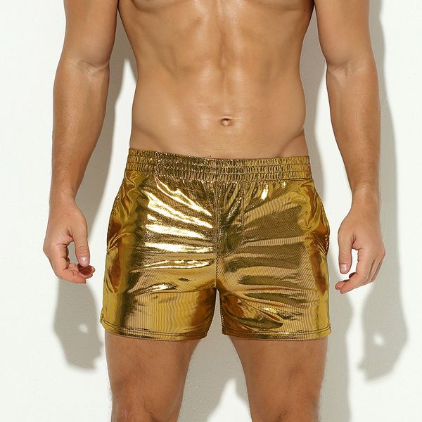 

men's shorts imitation leather bright stripe elastic pants head stage catwalk sports large size, White;black