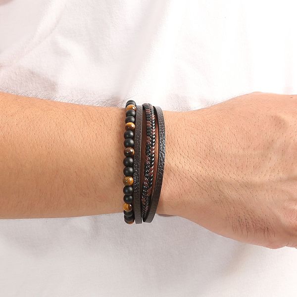 

Classic Multi Layered Leather Bracelet Natural Stone Strands Bracelets Jewelry for Men