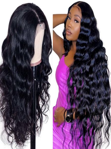 

melodie 180 density body wave lace frontal human hair wigs peruvian virgin hair lace front water wave hd full wigs8893167, Black;brown