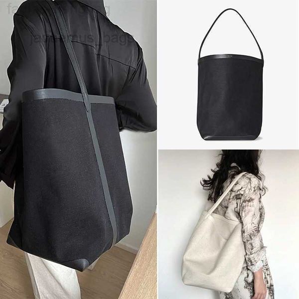 

the row designer bags leather bag rowpark cotton linen split cowhide canvas bag one shoulder tote large capacity bucket femaleclassic tote b