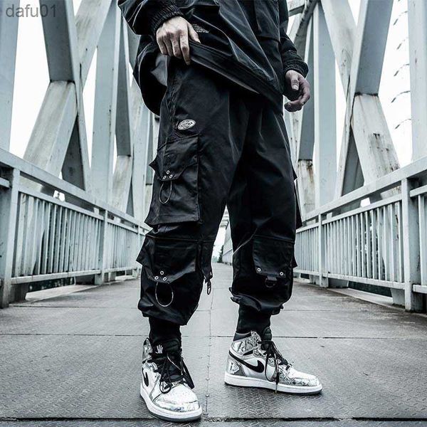 

houzhou black cargo pants men joggers hip hop techwear pants hippie cargo trousers for men streetwear plus size pockets oversize l230520