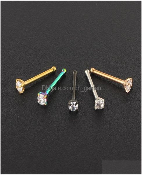 

nose rings studs nostril piercings cz crystal piercing stud stainless steel star nariz jewelry wholes mix color drop delivery 9274740, Silver