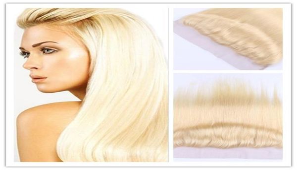 

virgin remy 100 human hair 613 blonde straight hair brazilian lace frontal closure 13x4 ear to ear bleached knot7844623, Black