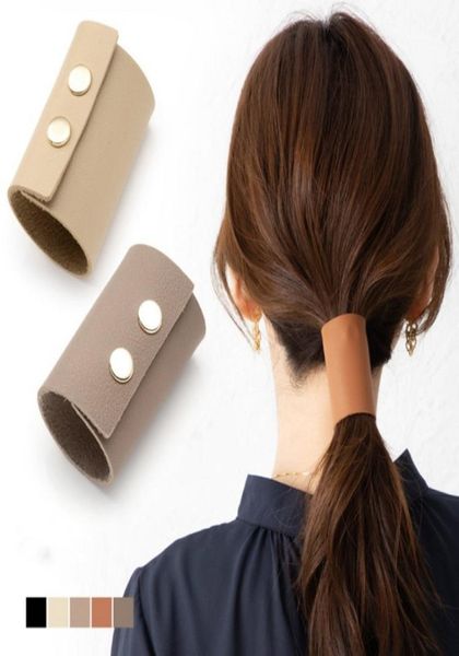 

1 pc leather hair snap headband pu foldable women girls magic ponytail holder stretch tie head band rope5014878