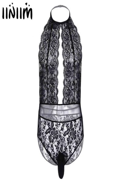 

mens lingerie bodysuit lace seethrough crossdress underwear backless cut out sissy gay male pouch jockstraps nightwear8873483, Red;black