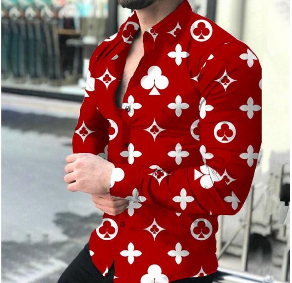 

mens designer shirts full brown floral print blouse luxurious lapel fit casual business clothing long-sleeved shirt multiple colour, White;black
