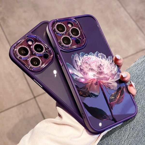 

no yellowing bling lotus diamond lens protection phone case for iphone 14 13 12 11 pro max plus fall resistant dirt resistant