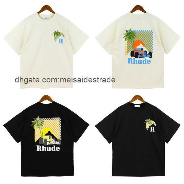 

designer t shirt rhudes men's moonlight tropic printed t-shirt 2023 summer new coconut short sleeve, White;black