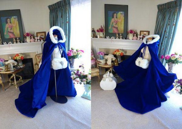 

2020 new romantic hooded bridal capes royal blue long wedding cloaks with satin wedding bridal wraps bridal cloaks3713586, White