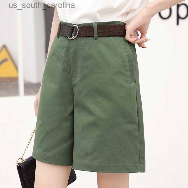 

half long korea style summer woman casual shorts plus size s-2xl cotton fashion design lady casual solid color khaki white l230522, White;black