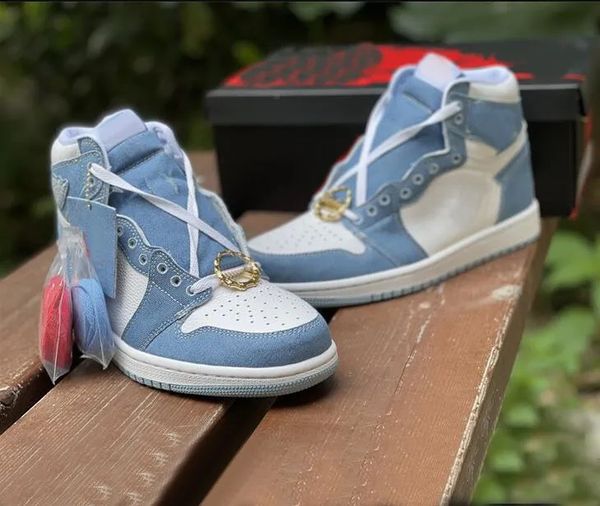 

dh jumpman 1 demin white blue metallic-gold basketball shoes sp 1s hight og outdoor designer shoes dm9036 104 with original box