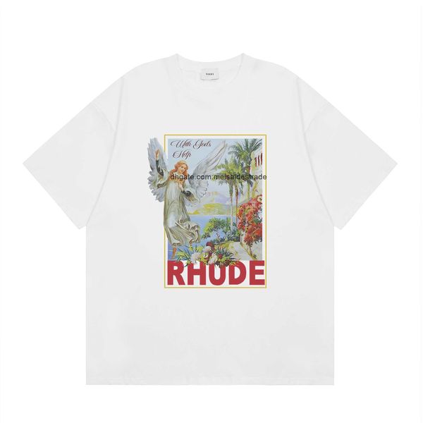 

designer t shirt 2022 trend rhudes high-definition printed hip-hop men and women's casual round neck short sleeved t-shirt, White;black